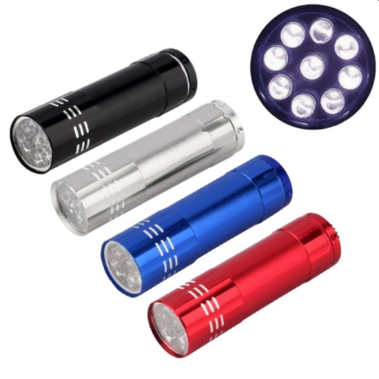 9 LED Torch Assorted Colours Requires X3 AAA Batteries which are not included