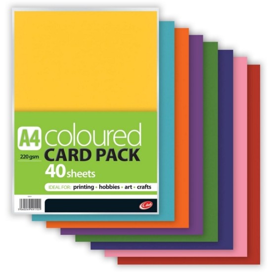 A4 Coloured Card Pack 40 Sheets