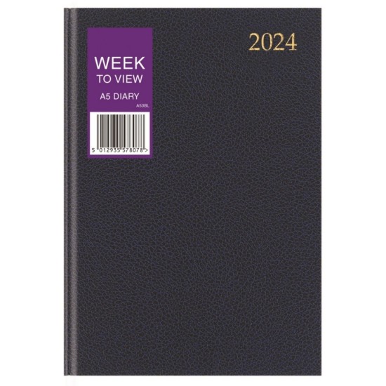 A5 Diary 2024, Week to View, Assorted Colours