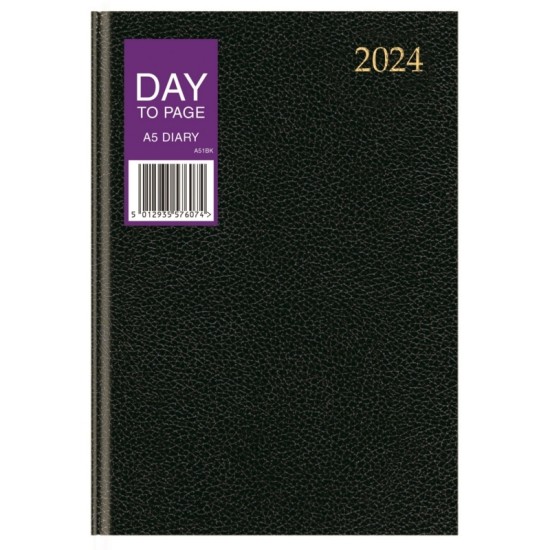 A5 diary 2024, Day To Page, Assorted Colours