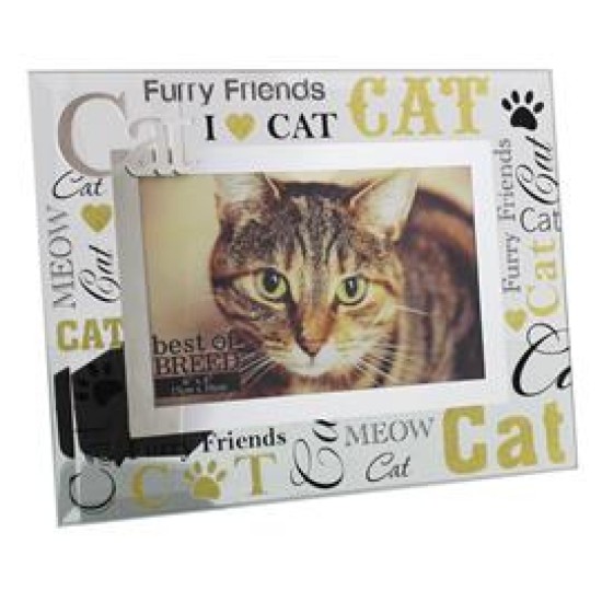 Glass Black and Gold Cat Frame 6X4