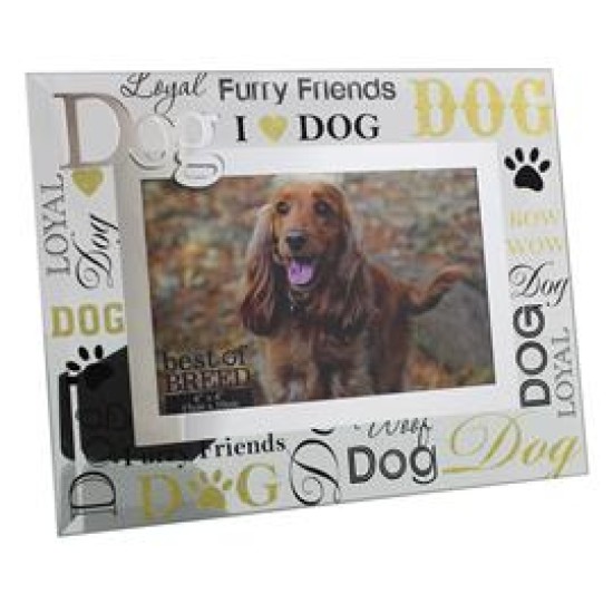 Glass Black and Gold Dog Frame 6X4