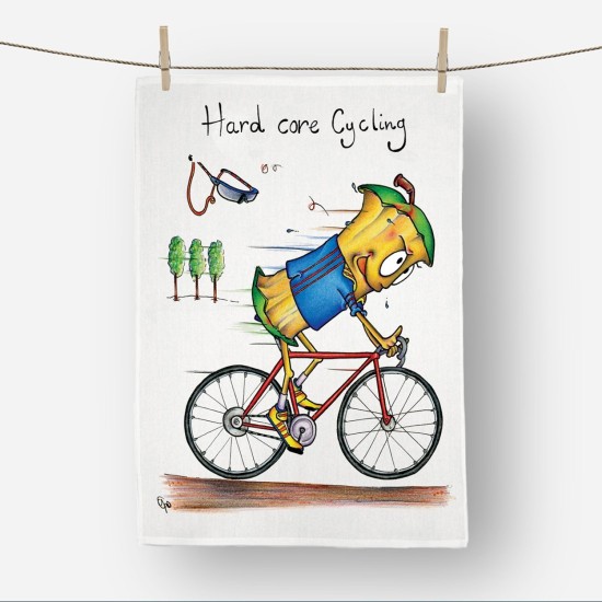 'Hard Core Cycling' Tea Towel
