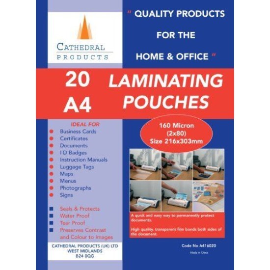 Laminating Pouches A4 20 Pack 150 micron (2x75)