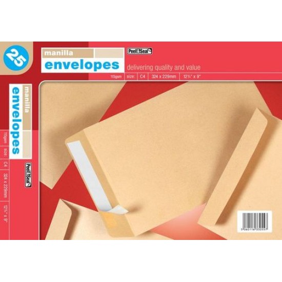 Manilla Envelopes Peel and Seal C4 25's