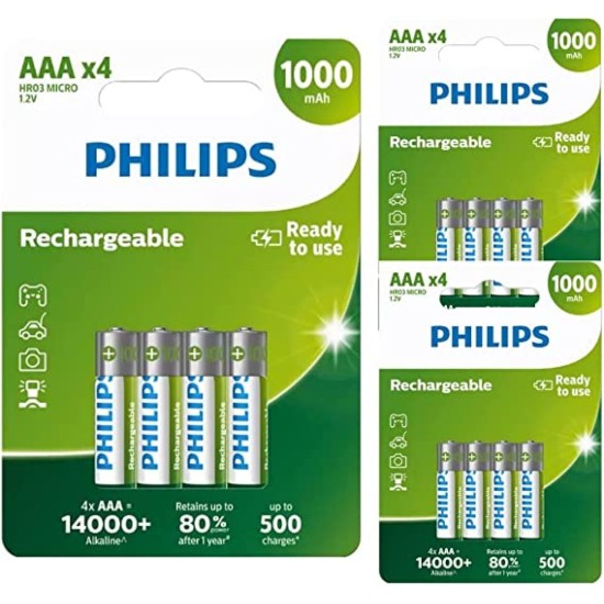 Philips AAA Rechargeable 1000mah 4pk